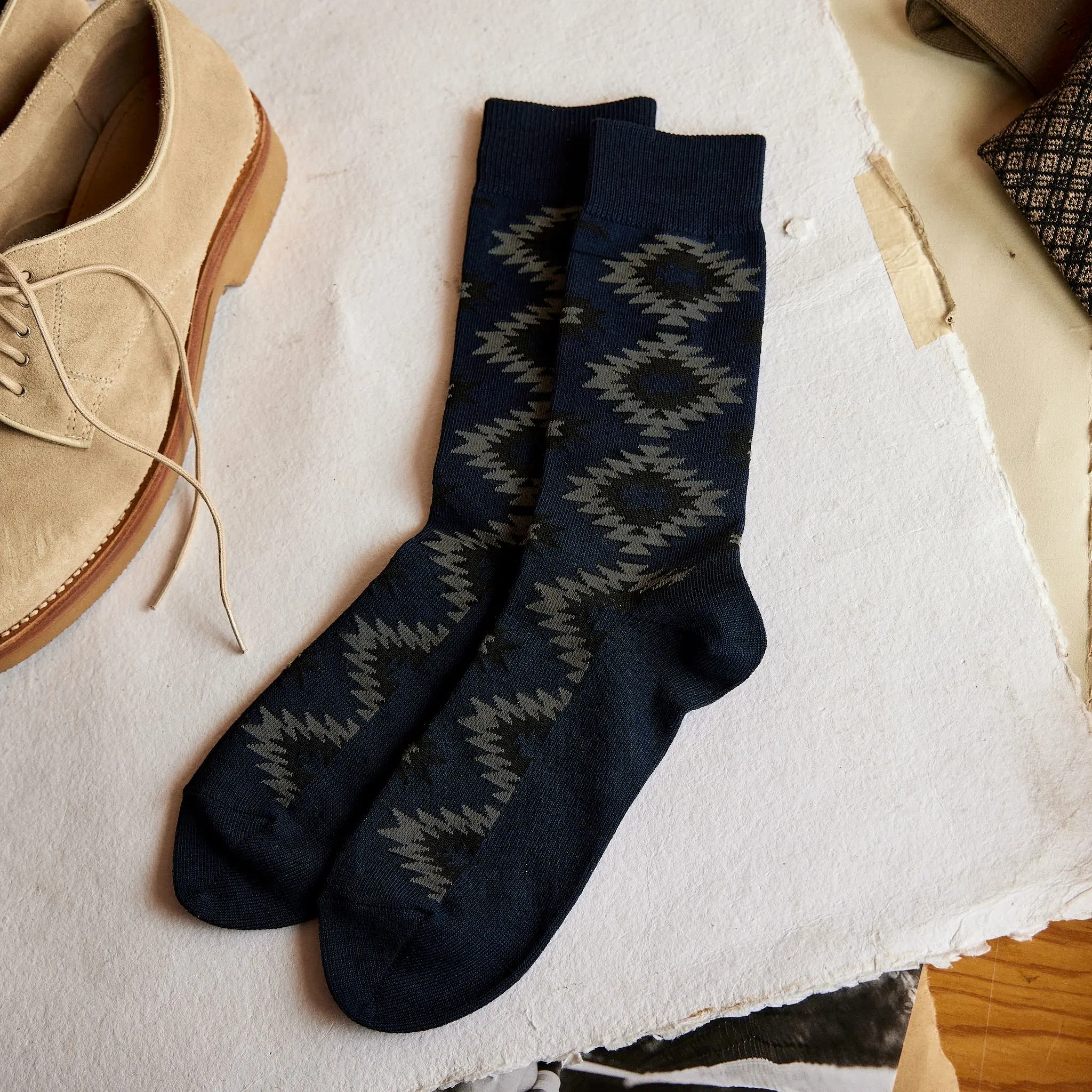 The Crew Sock in Navy Kilim