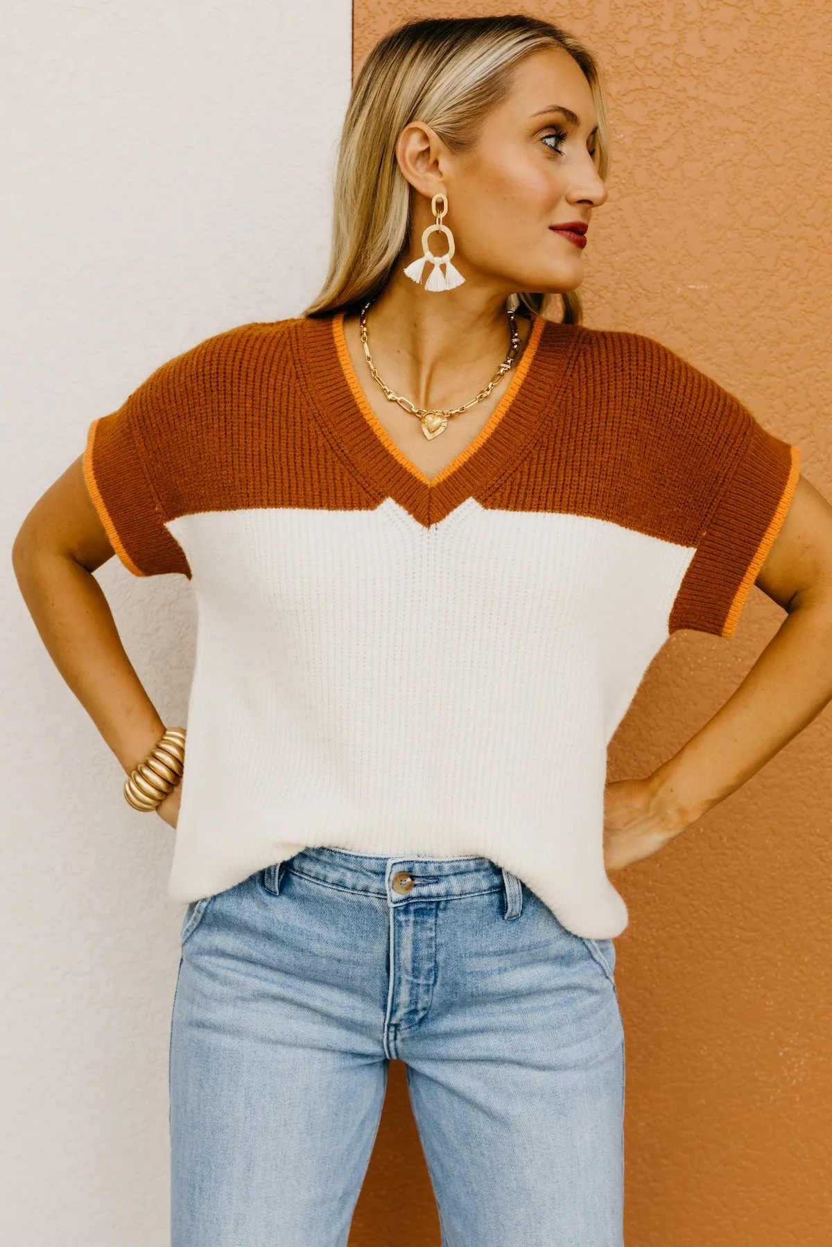 The Mimi ColorBlock V Neck Sweater