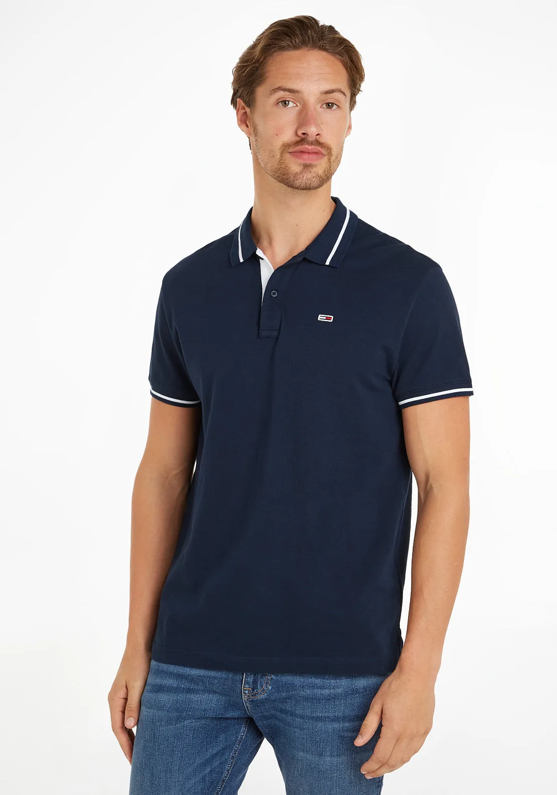 Tommy Jeans Tipped Collar Polo Shirt, Dark Night Navy