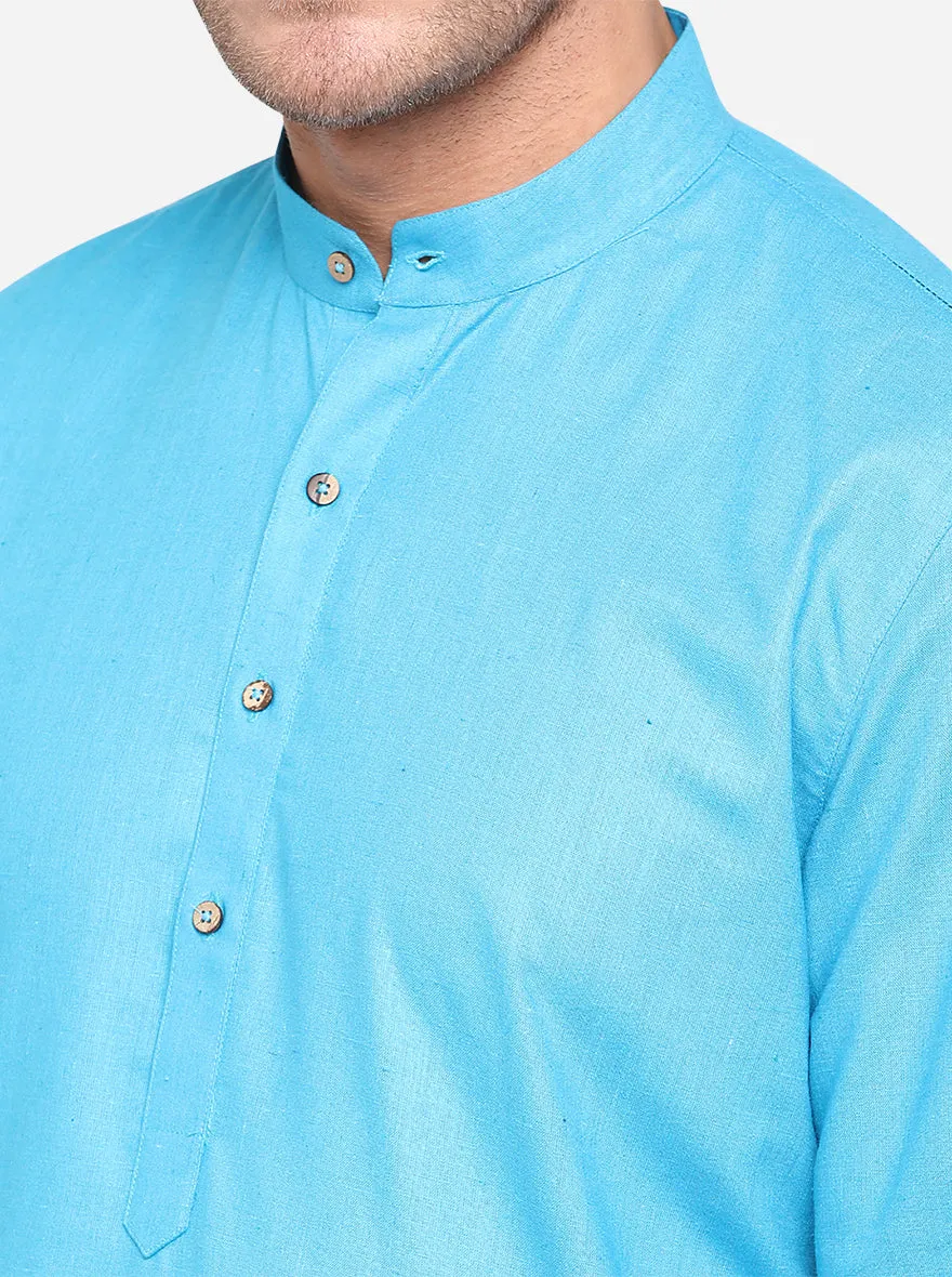 Turquoise Blue Solid Regular Fit Modi Kurta | JadeBlue