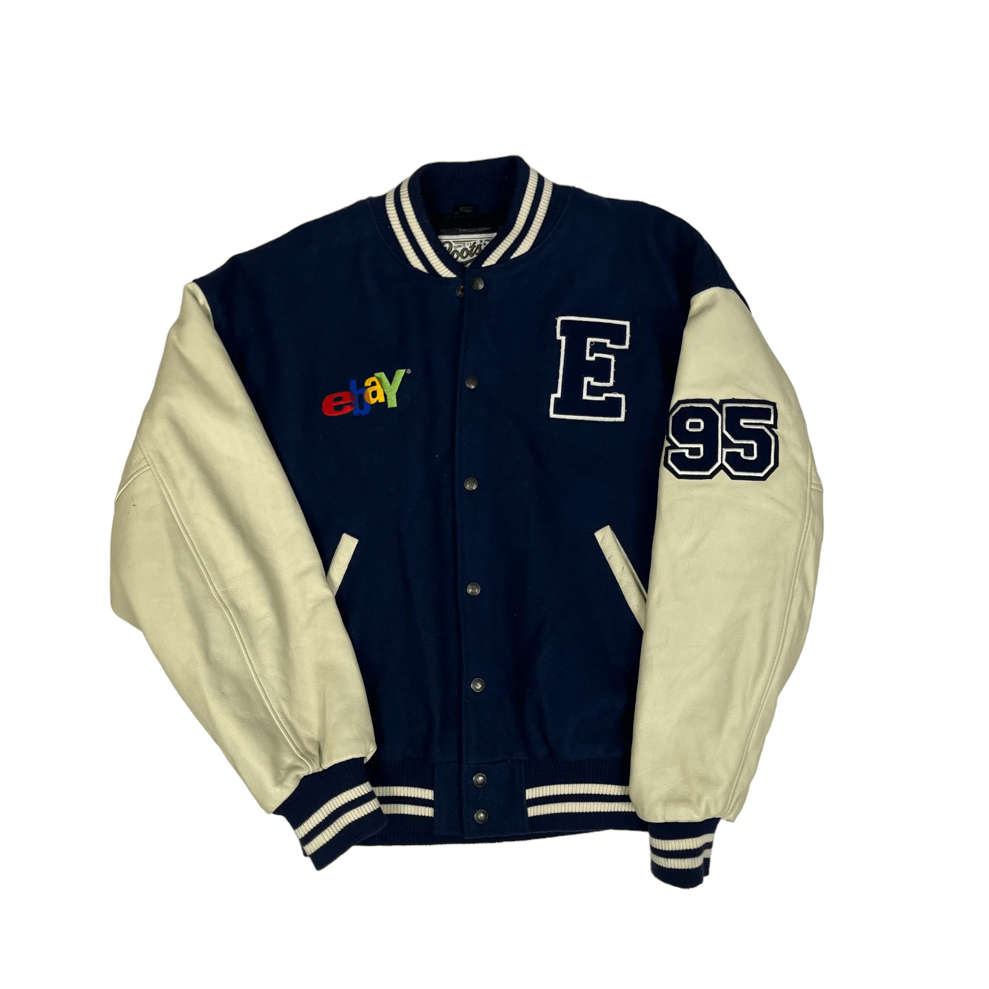 Vintage 90s Navy Blue + Cream eBay Varsity Jacket - Large