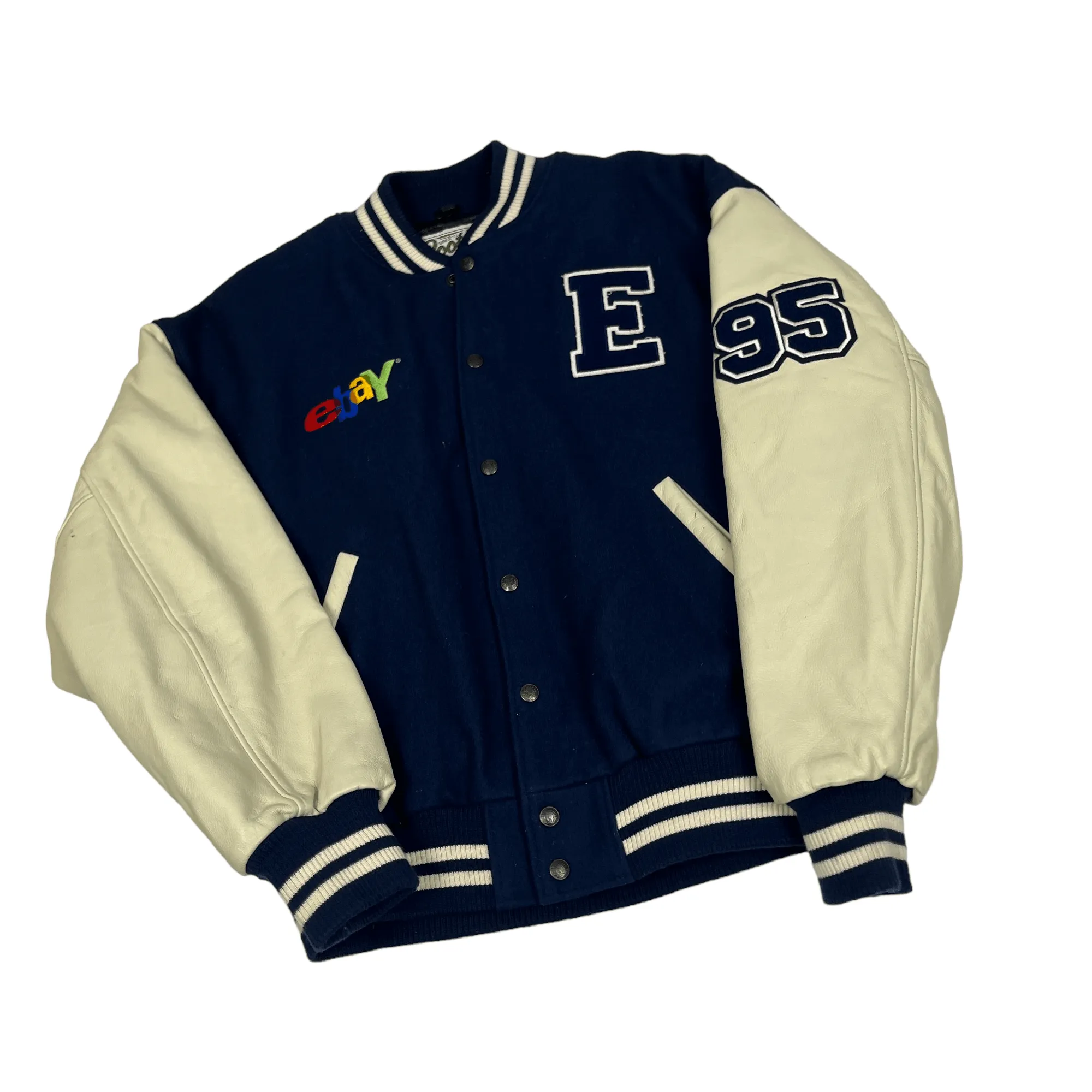 Vintage 90s Navy Blue + Cream eBay Varsity Jacket - Large