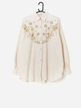 Vintage embroidered appliqué blouse with pretty floral design – Large