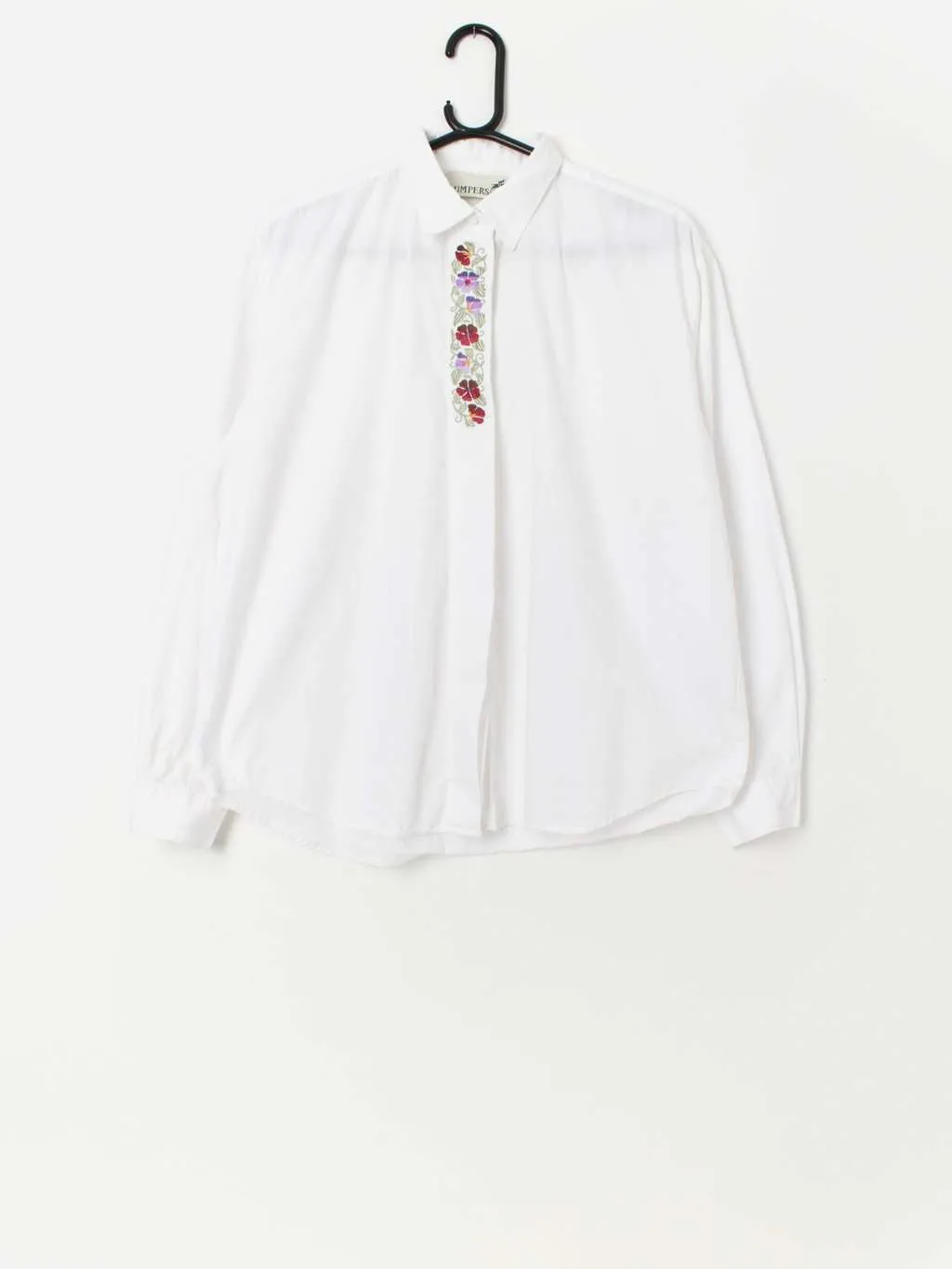 Vintage embroidered boxy white cotton shirt – Large