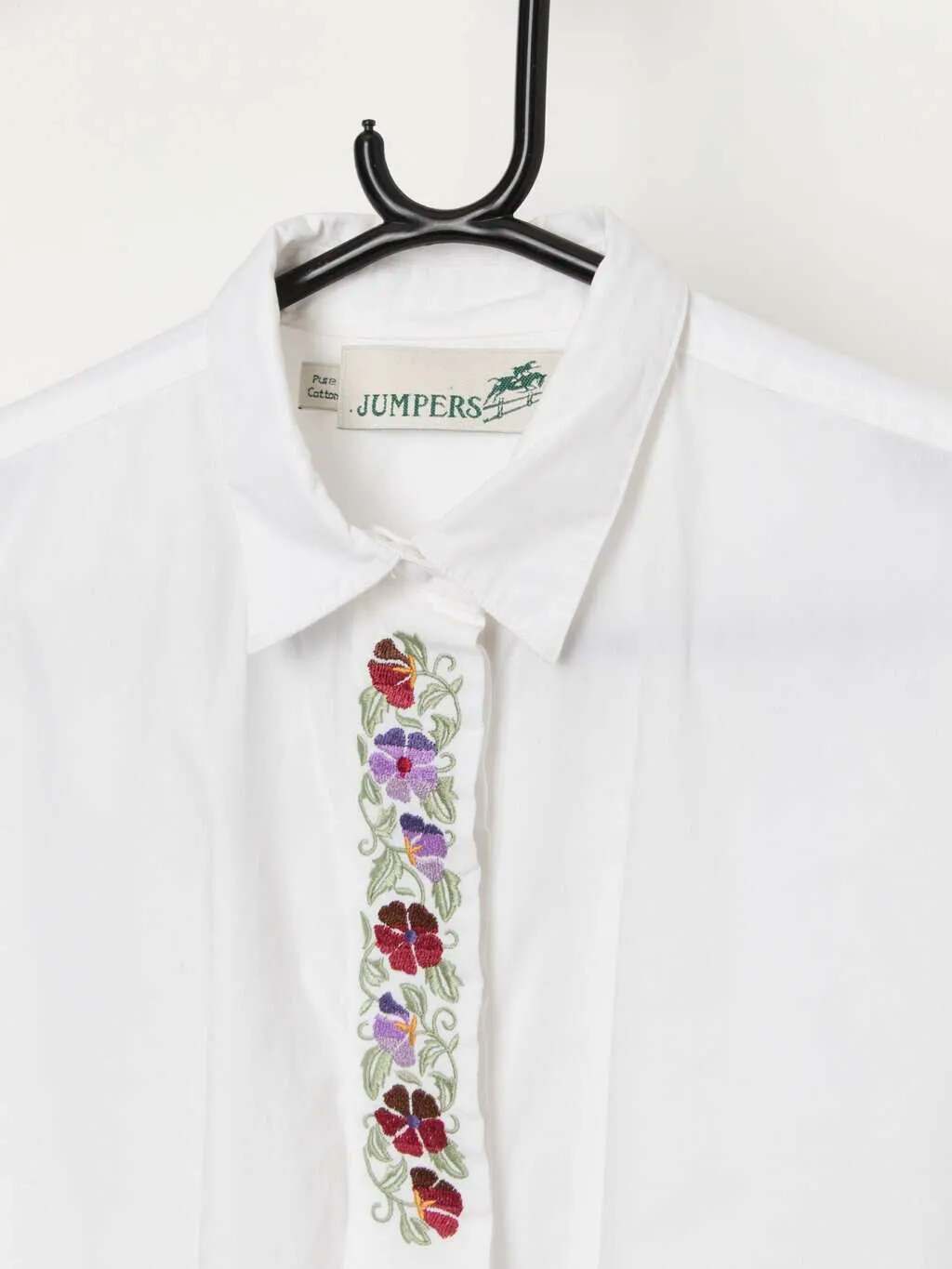 Vintage embroidered boxy white cotton shirt – Large