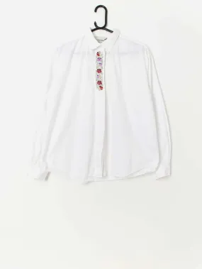 Vintage embroidered boxy white cotton shirt – Large