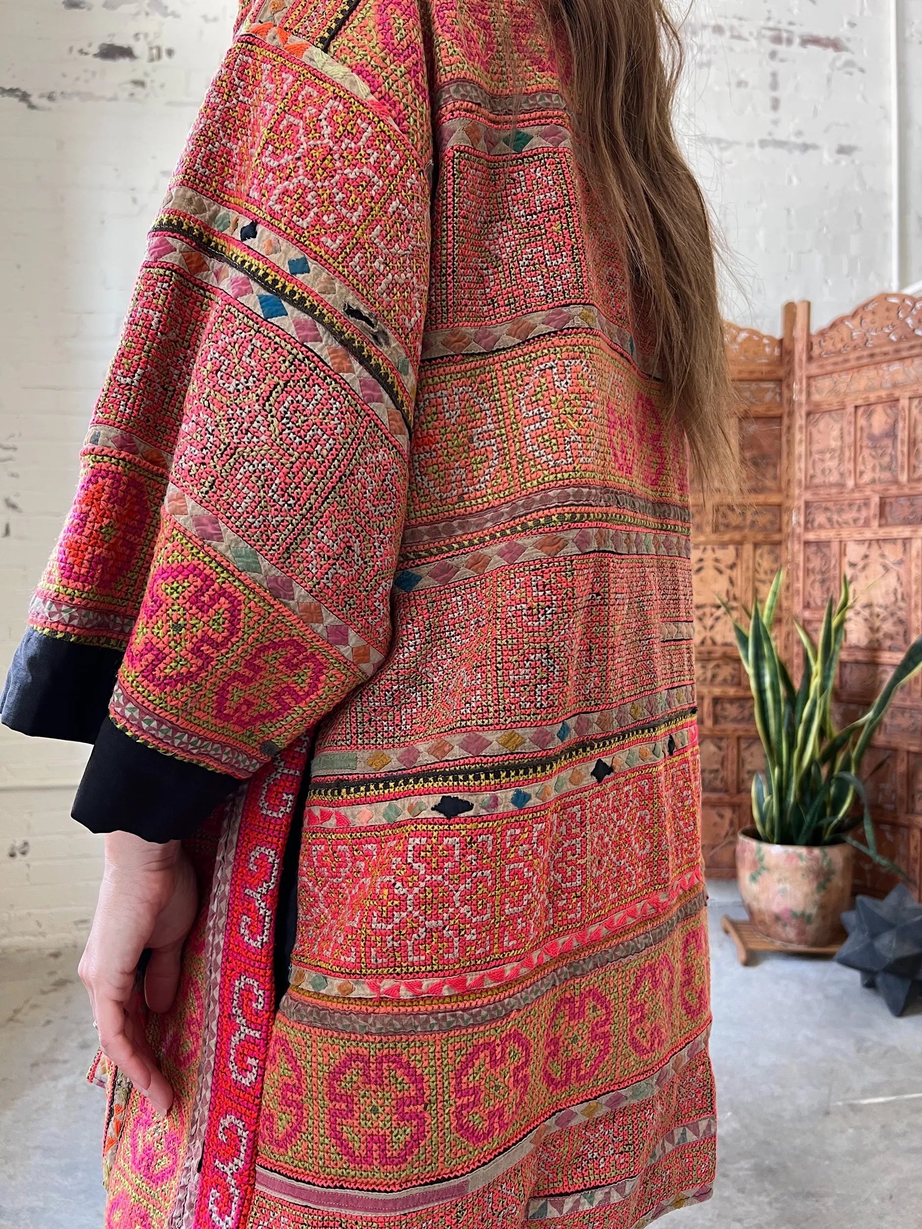 Vintage Thai Hand-Embroidered Cotton Jacket, Fits Many Sizes-