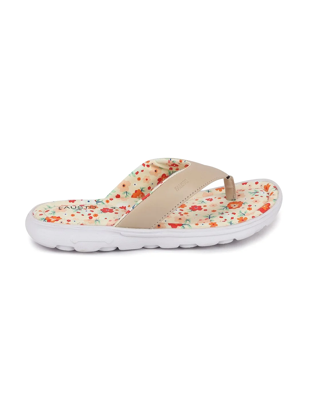 Women Beige Floral Slippers & Flip Flops