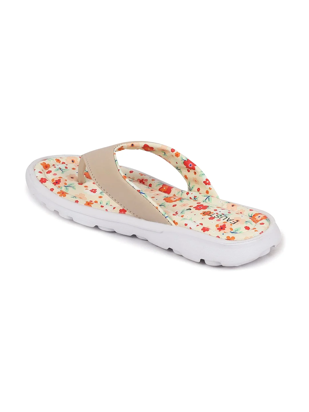 Women Beige Floral Slippers & Flip Flops