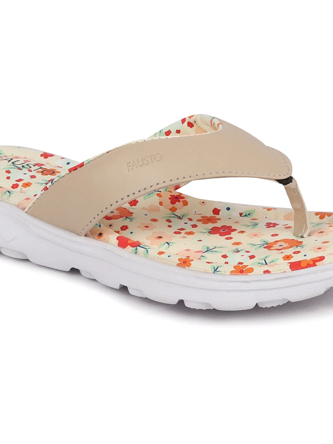 Women Beige Floral Slippers & Flip Flops