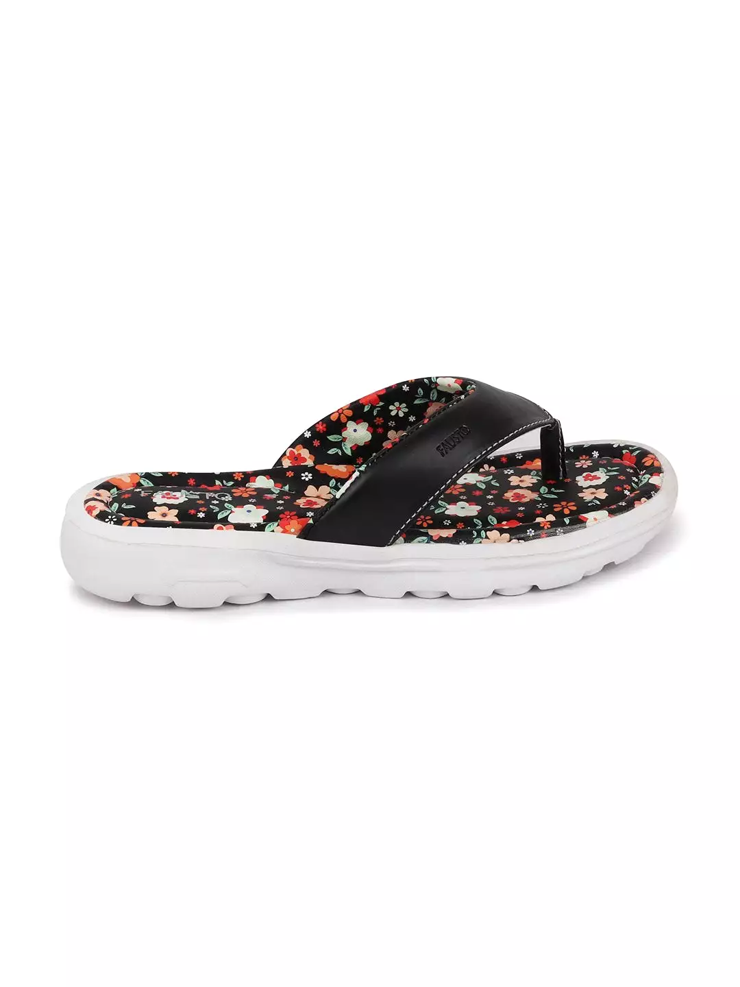 Women Black Floral Slippers & Flip Flops