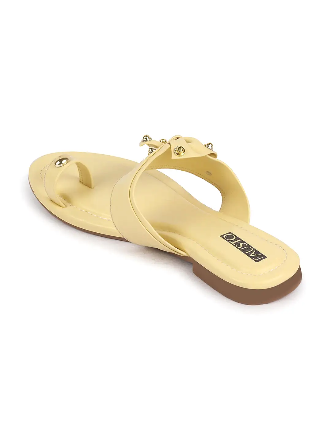 Women Lemon Bow Design Toe Ring Slip On Flats Slippers