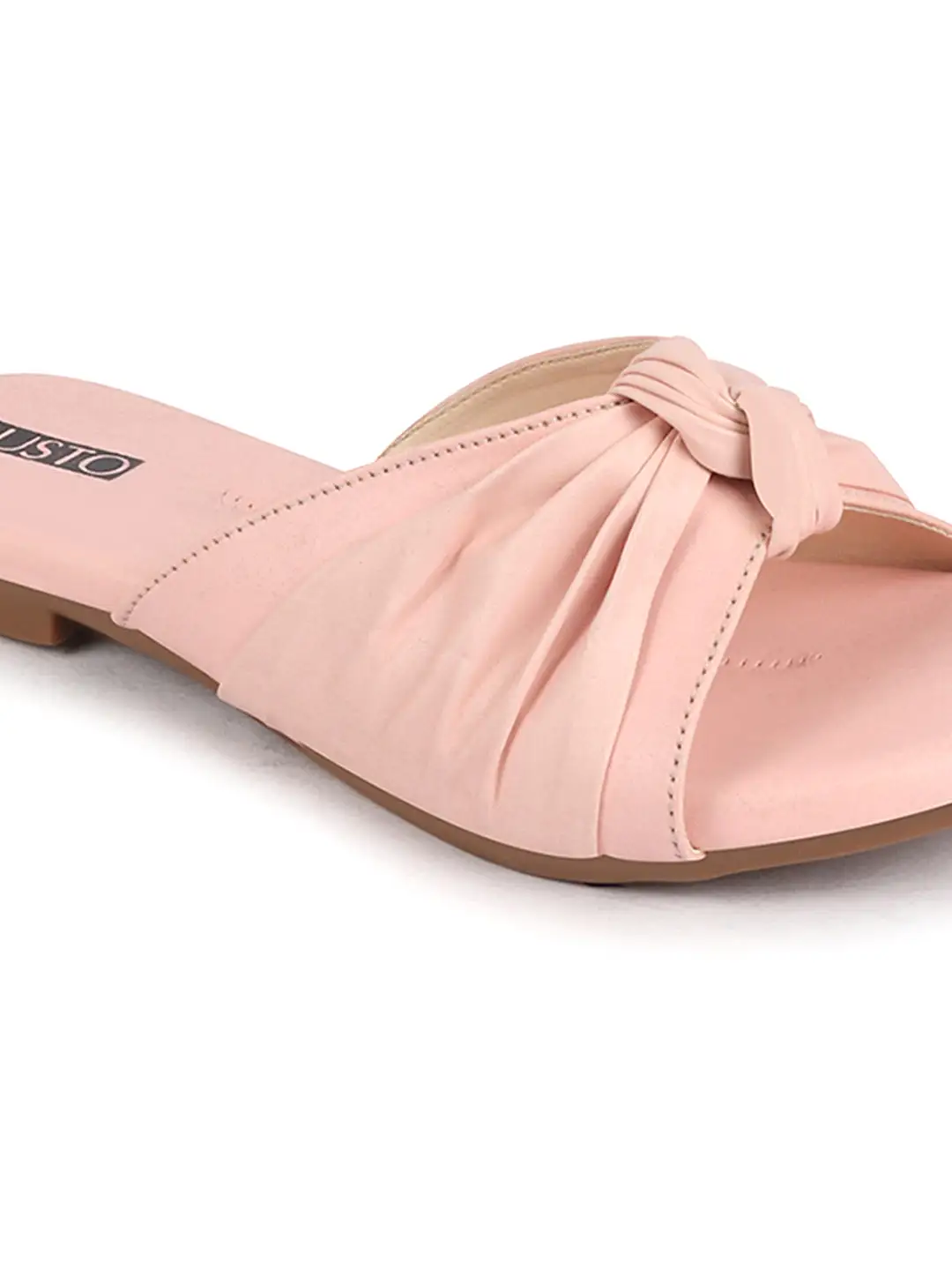 Women Pink Bow Design Open Toe Slip On Flats Slippers