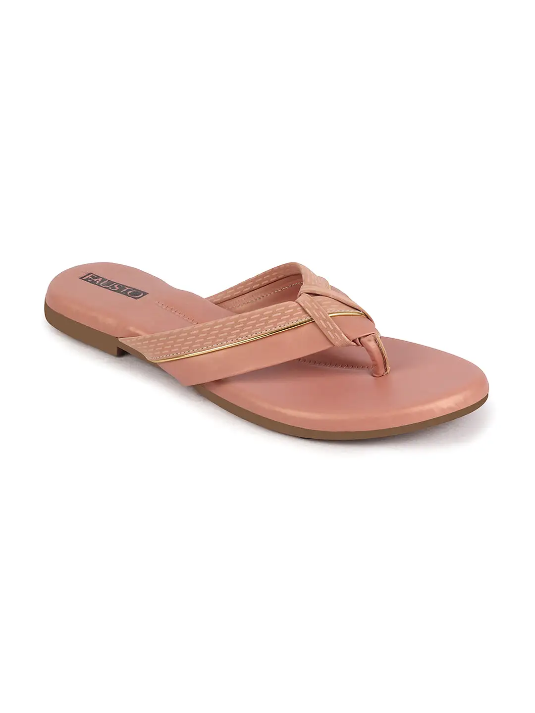 Women Pink T-Strap Thong Slip On Flats Slippers