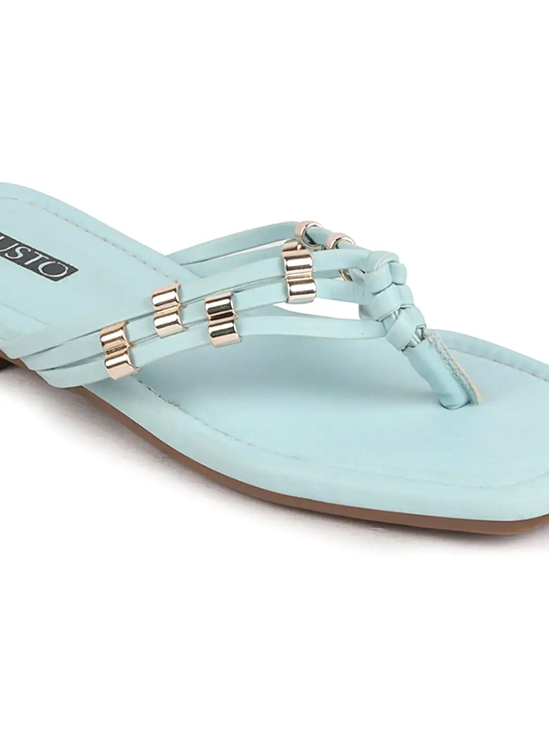 Women Sky Blue Party Wedding T-Strap Thong Slip On Flats Slippers