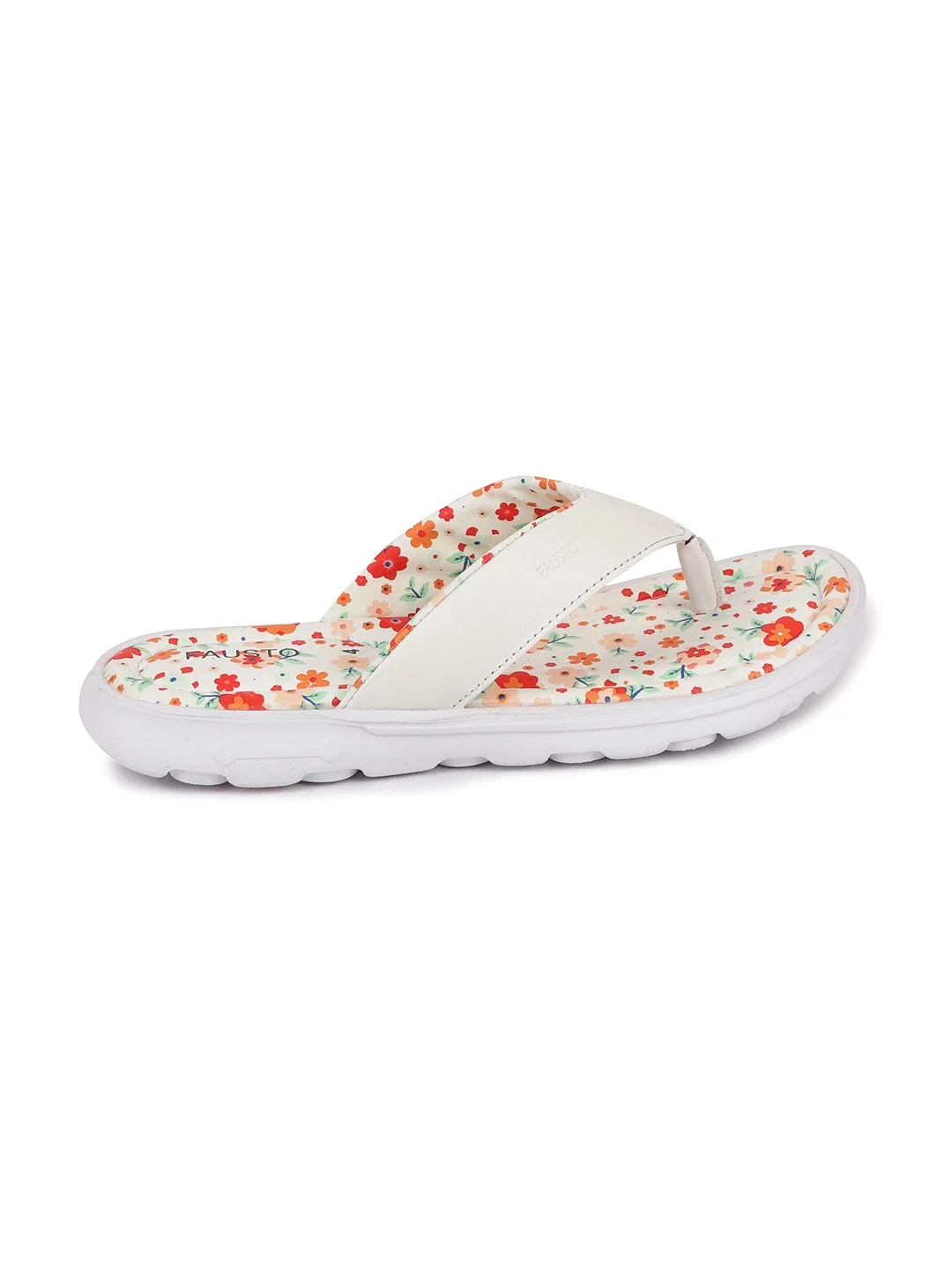 Women White Floral Slippers & Flip Flops