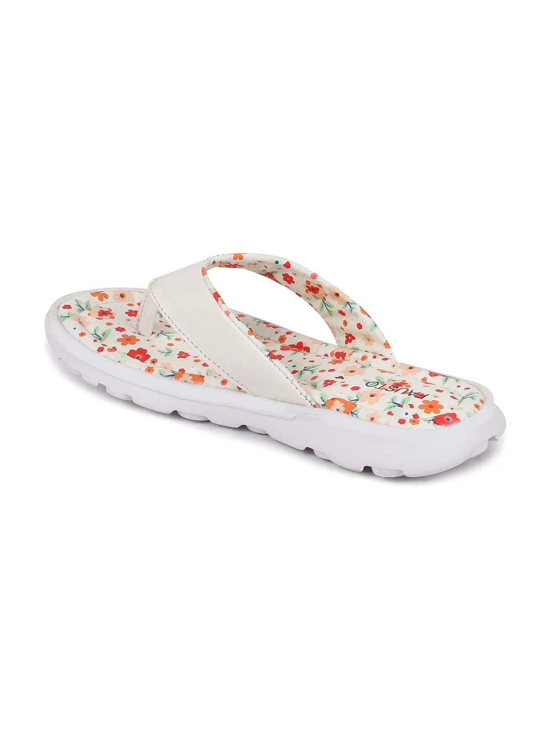 Women White Floral Slippers & Flip Flops