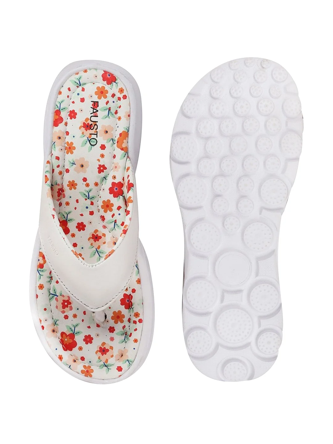 Women White Floral Slippers & Flip Flops