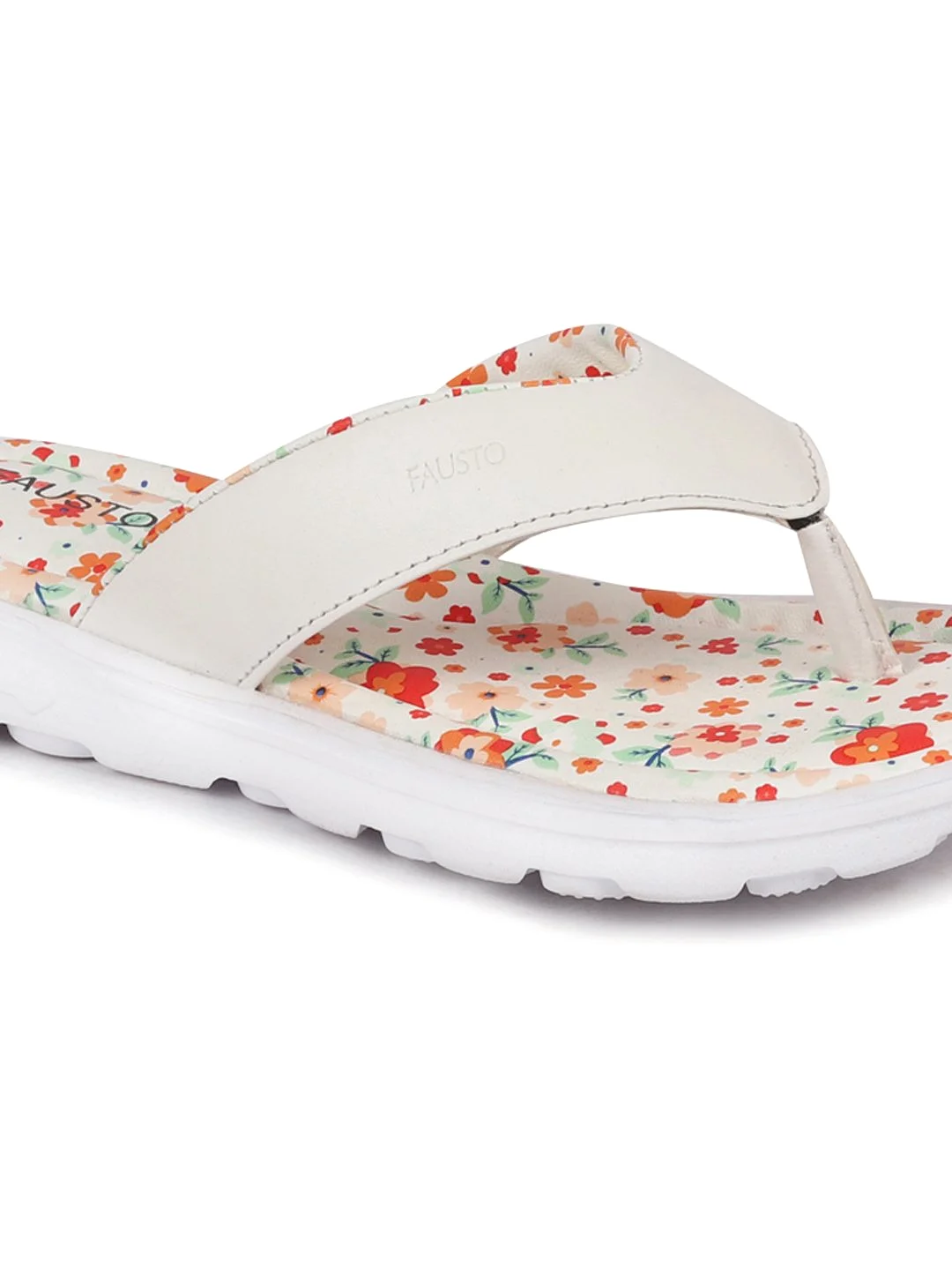 Women White Floral Slippers & Flip Flops