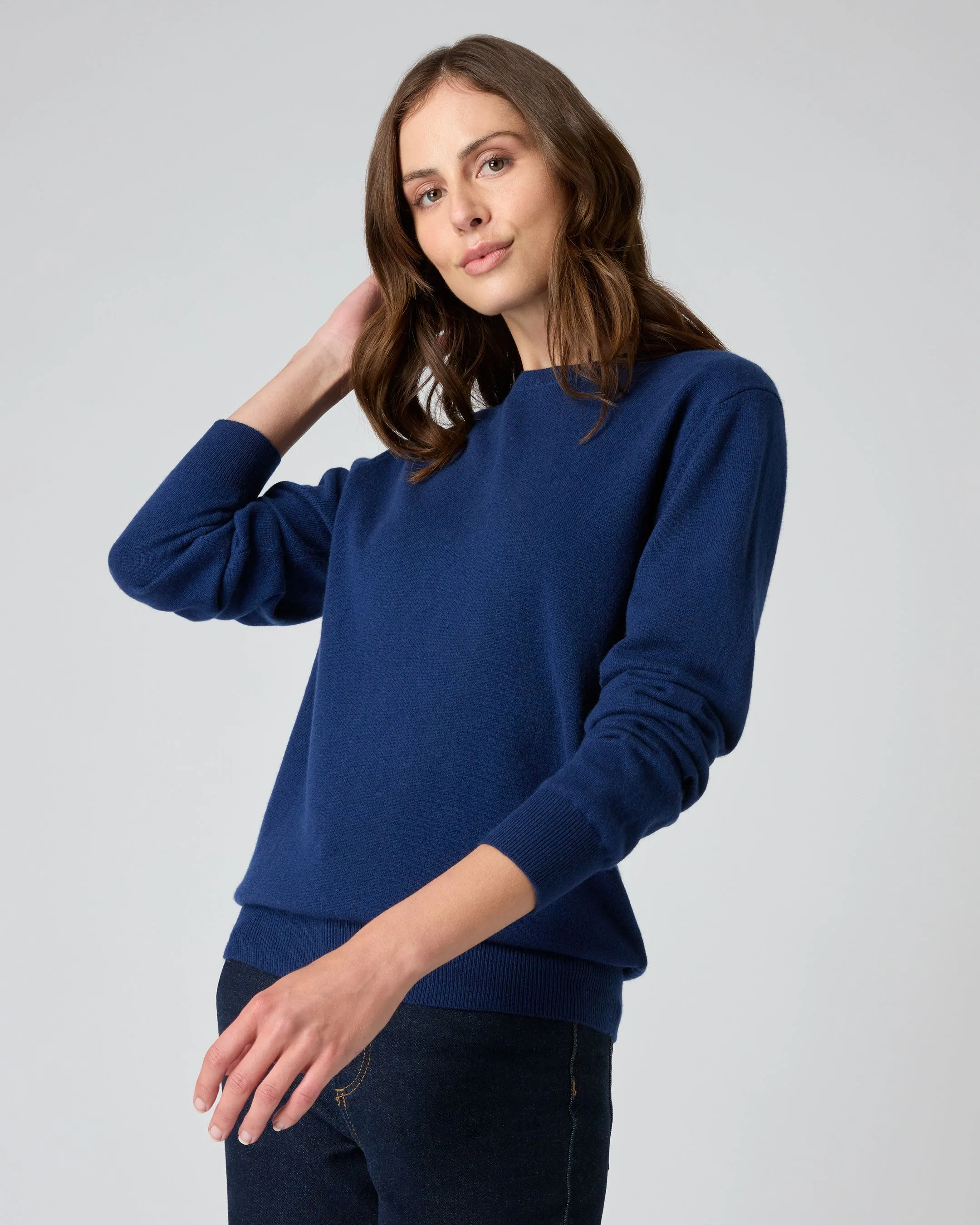 Women's Oxford Round Neck Cashmere Jumper French Blue