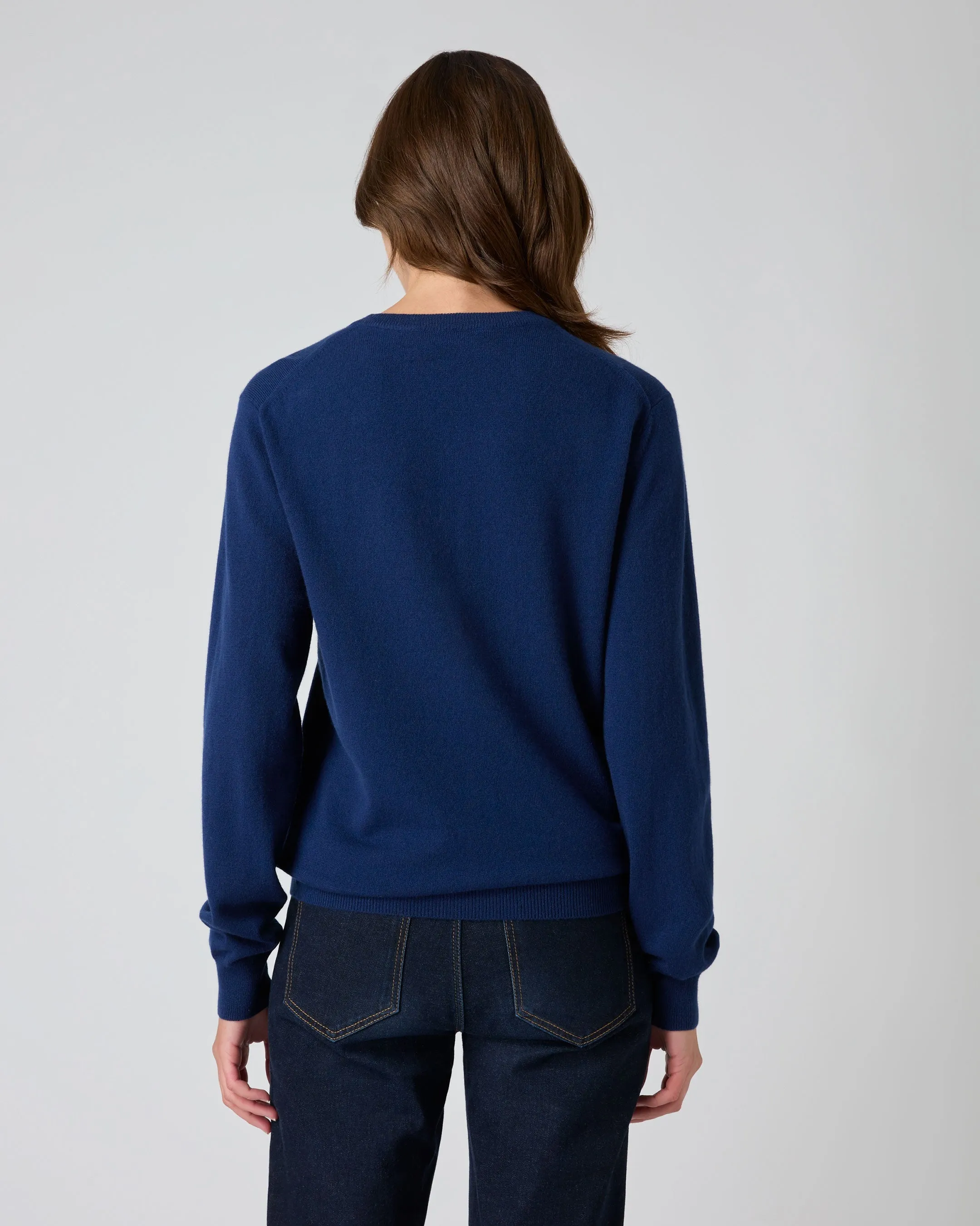 Women's Oxford Round Neck Cashmere Jumper French Blue