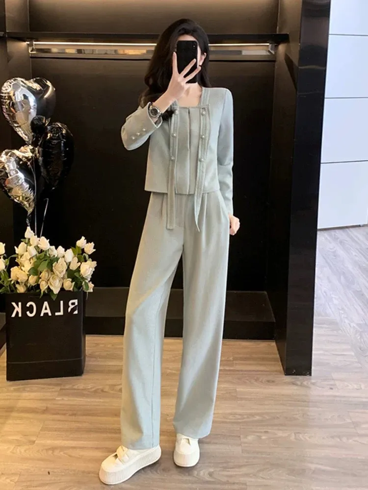 Xiaoxiangfeng high-end fashion suit for women, spring and autumn temperament, professional casual sports wide-leg trousers two-p