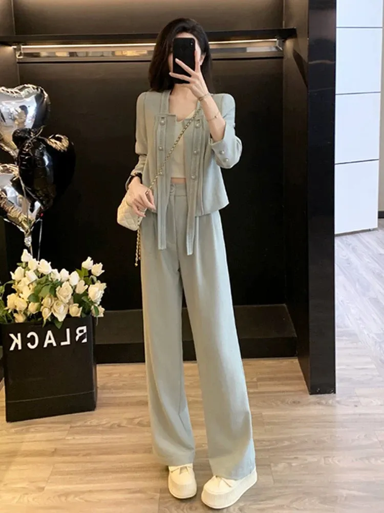 Xiaoxiangfeng high-end fashion suit for women, spring and autumn temperament, professional casual sports wide-leg trousers two-p