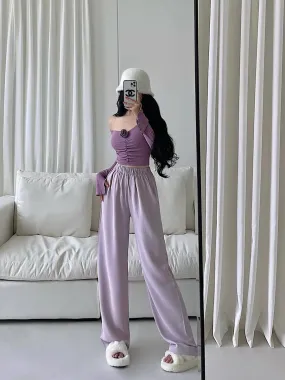 YoungGirlDay pure desire to reduce age, high waist, loose, slim and drape suit, straight casual pants, floor-length trousers for