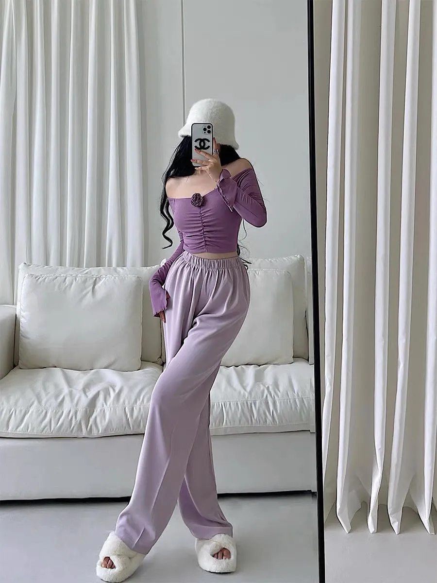 YoungGirlDay pure desire to reduce age, high waist, loose, slim and drape suit, straight casual pants, floor-length trousers for