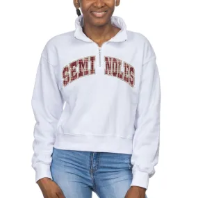 ZooZatz Women's Seminoles Plaid Design 1/4 Zip Crop Fleece - White